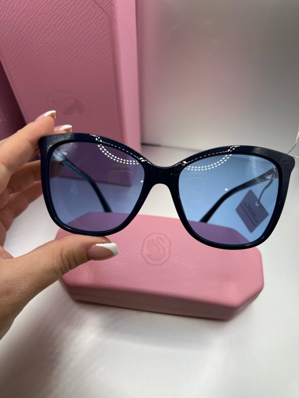 Blue swarovski crystal side sunglasses brand new full set